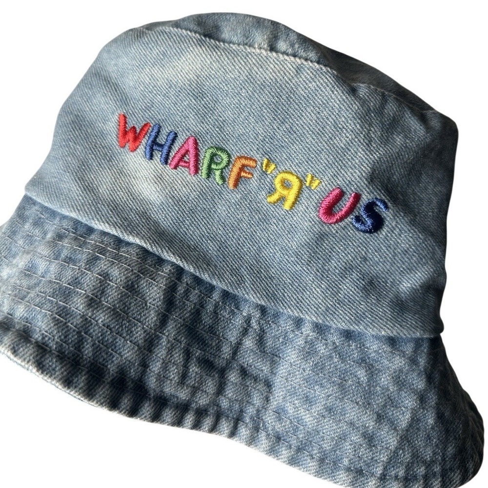 Y2K 2000s Vintage Denim Bucket Hat Embroidered Wharf R Us Streetwear Throwback‎